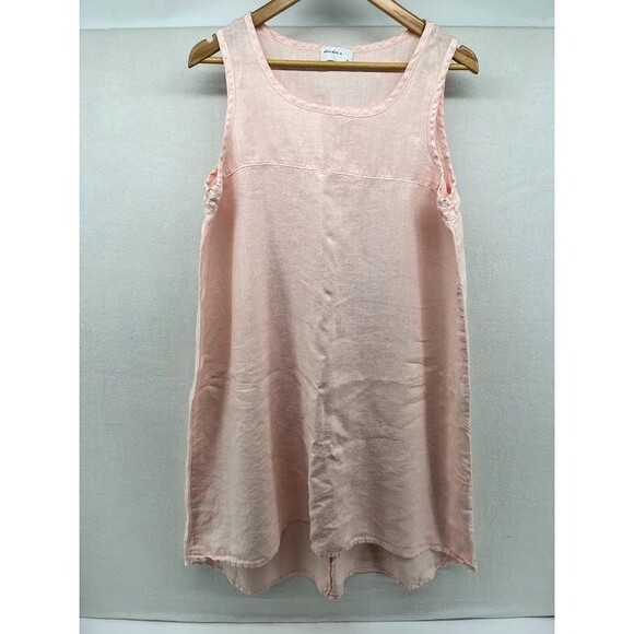 Allen Allen 100% Linen Dress Sleeveless Hi-Lo Shift Dress Size XL Laganlook Pink - Picture 1 of 5